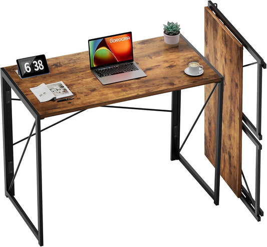 31.5" Vintage Brown Folding Desk No Assembly - Shellcreations