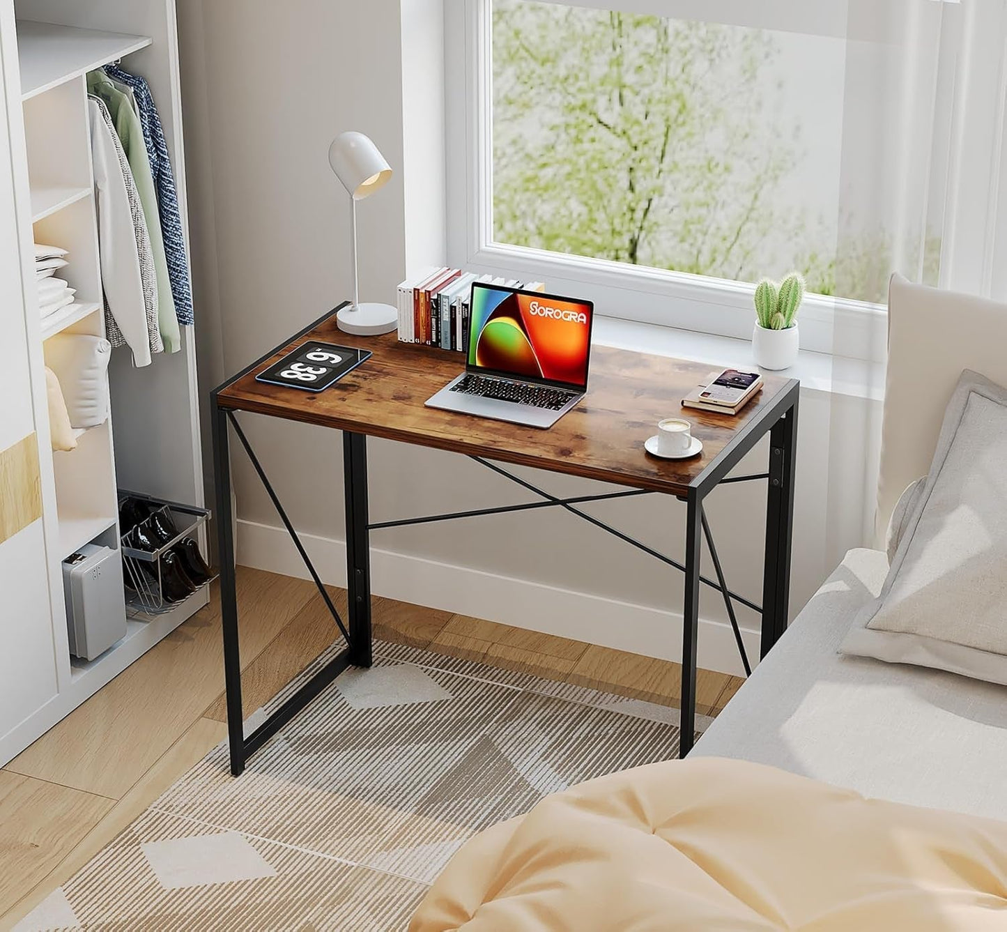 31.5" Vintage Brown Folding Desk No Assembly - Shellcreations