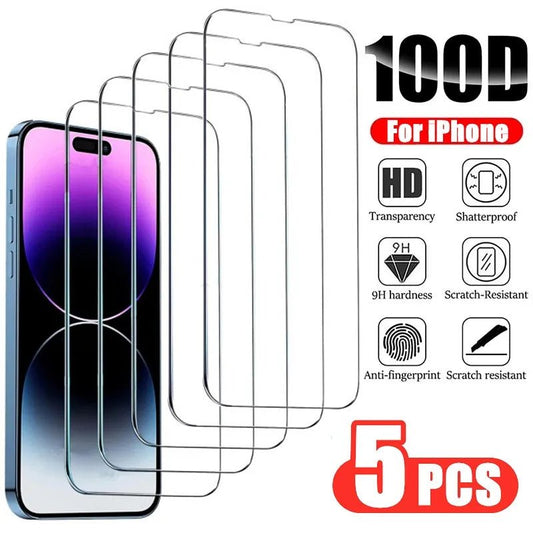 3/5PCS Glass Screen Protector Phone Case for IPhone 12 11 13 14 15 16 Pro Max Mini XS XR X 8 Plus 14Pro 13Pro IPones Front Cover - Shellcreations