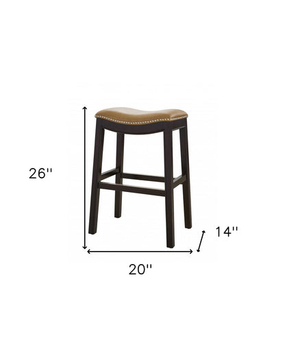 26" Tan and Espresso Solid Wood Backless Bar Height Bar Chair-7