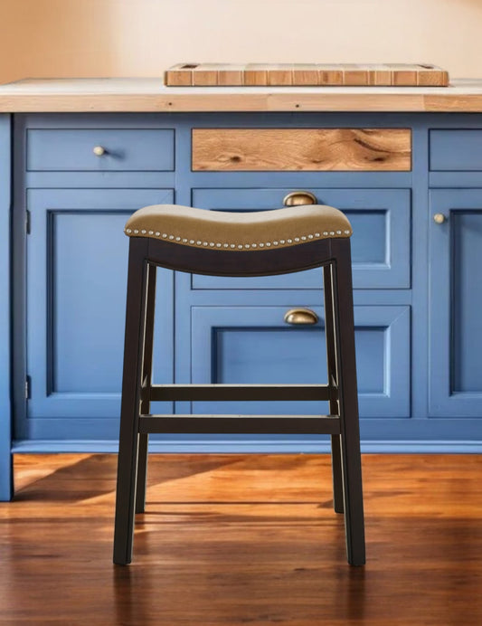 26" Tan and Espresso Solid Wood Backless Bar Height Bar Chair-0