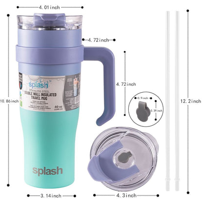40oz Wall insulated Water Bottle, StainlessSteel Water Cup, For lce Water, lced Tea, CoffeeTo Keeps Drinks Cold, With Handle And StrawCover, For Outdoor, Sports, Home, Office, Car AndTravel - Shellcreations
