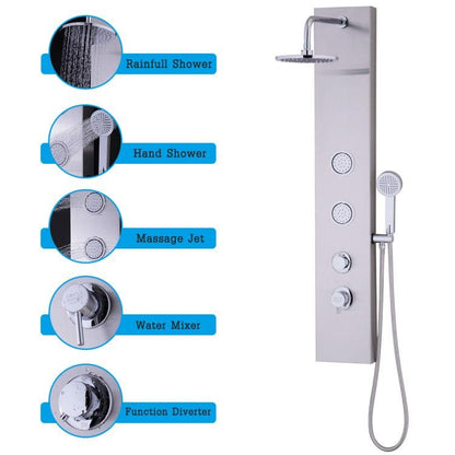 47 Inch Stainless Shower Panel with Massage Jets Hand Shower - Shellcreations