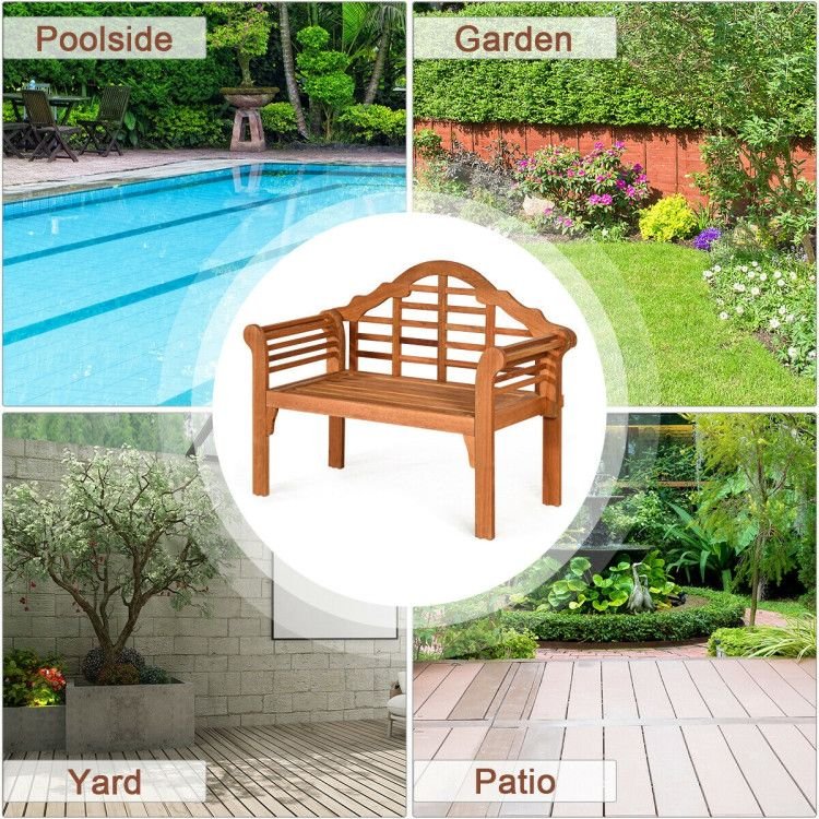 49 Inch Eucalyptus Wood Outdoor Folding Bench with Backrest Armrest for Patio Garden - Shellcreations