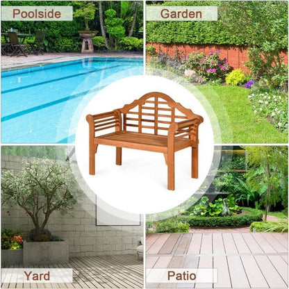 49 Inch Eucalyptus Wood Outdoor Folding Bench with Backrest Armrest for Patio Garden - Shellcreations