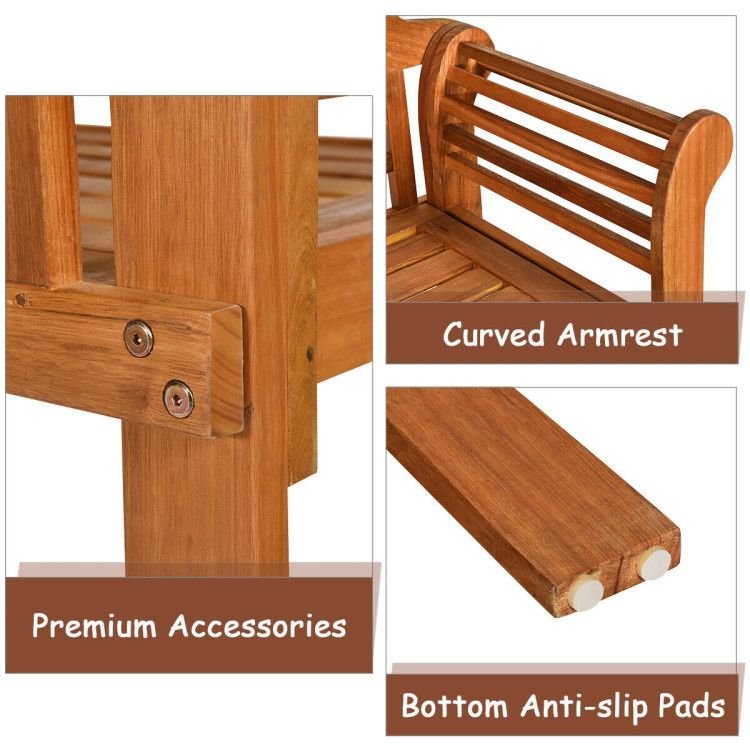 49 Inch Eucalyptus Wood Outdoor Folding Bench with Backrest Armrest for Patio Garden - Shellcreations
