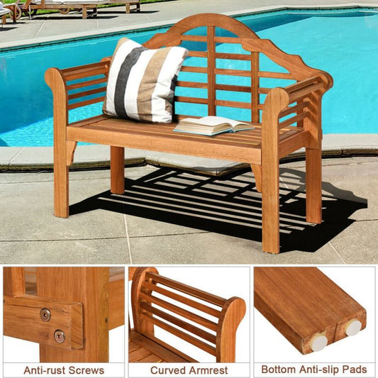49 Inch Eucalyptus Wood Outdoor Folding Bench with Backrest Armrest for Patio Garden - Shellcreations