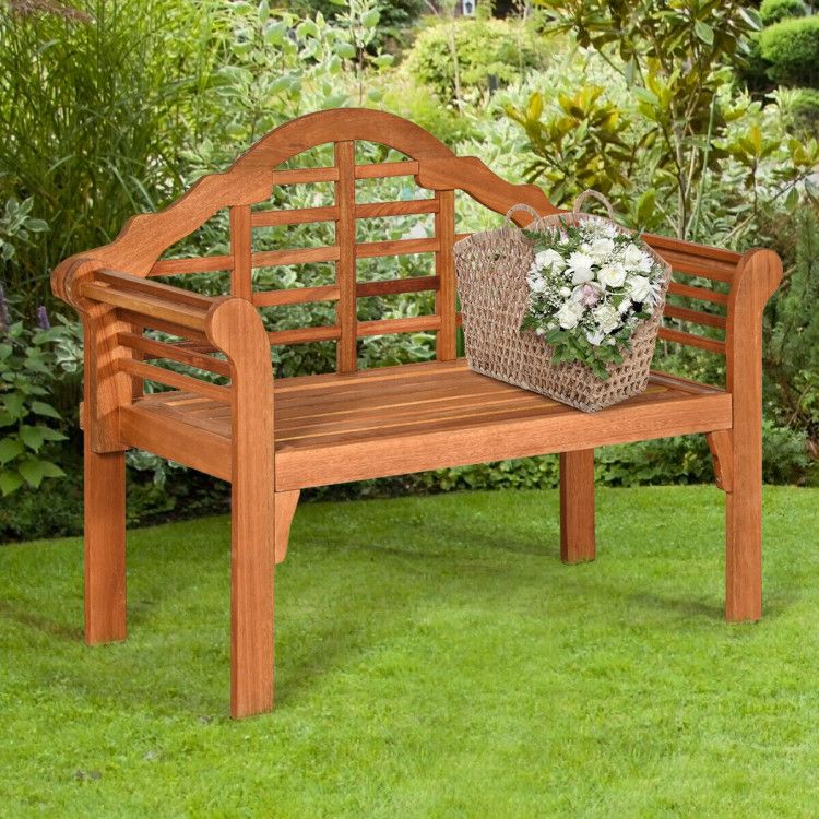 49 Inch Eucalyptus Wood Outdoor Folding Bench with Backrest Armrest for Patio Garden - Shellcreations