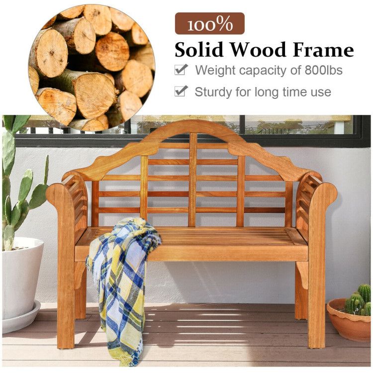 49 Inch Eucalyptus Wood Outdoor Folding Bench with Backrest Armrest for Patio Garden - Shellcreations