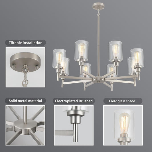 8 Light Brushed Nickel Chandelier: Dining Room, Living - Shellcreations