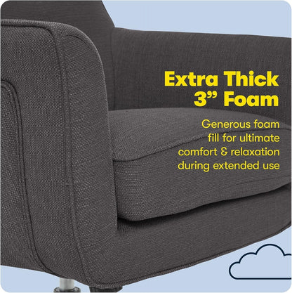 Ashland Home Office Desk Chair with Button Tufted Mid-Back, Memory Foam Cushion and Padded Arms, Mid Century Modern Vanity Armchair with Wheels for Bedroom, Chrome Metal Base, Dark Gray-3