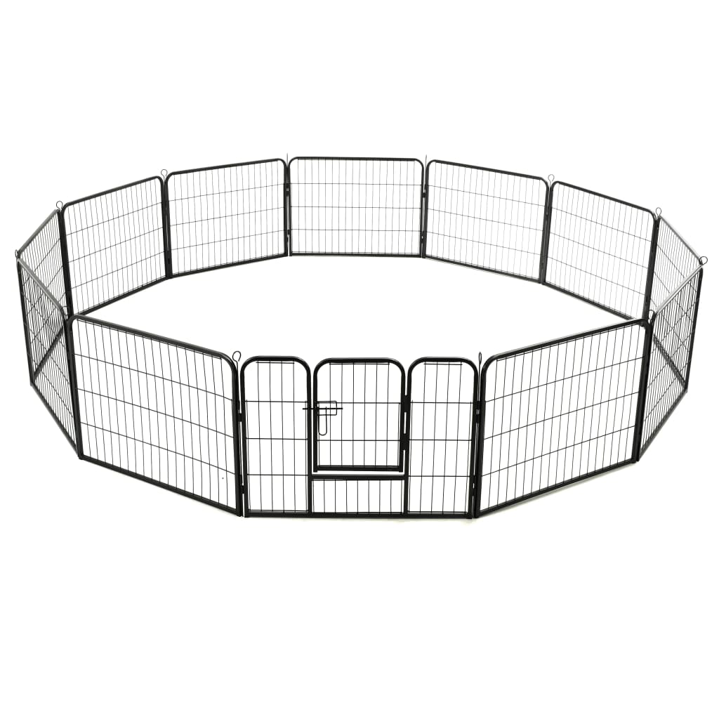 vidaXL Dog Playpen 12 Panels Steel 31.5"x23.6" Black-2