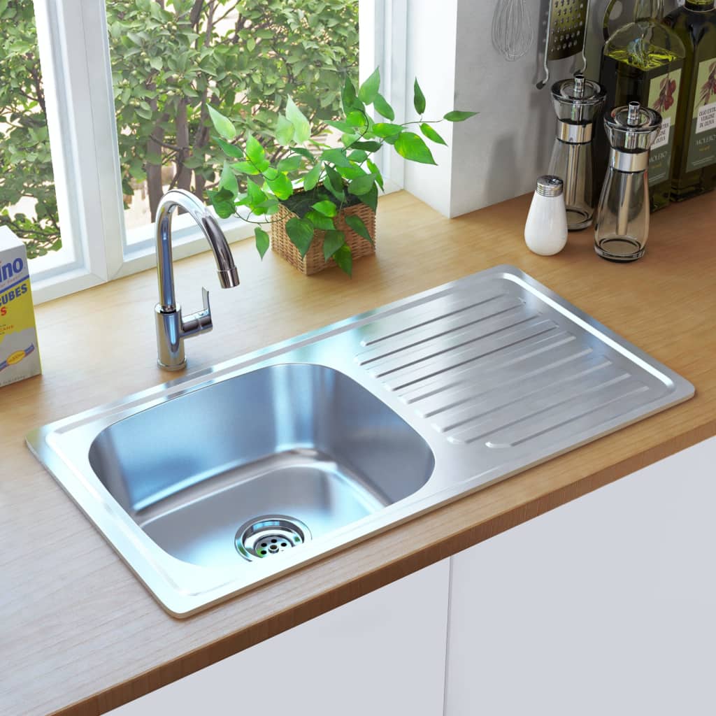vidaXL Kitchen Sink Undermount Sink with Strainer Stainless Steel Sink Round-8