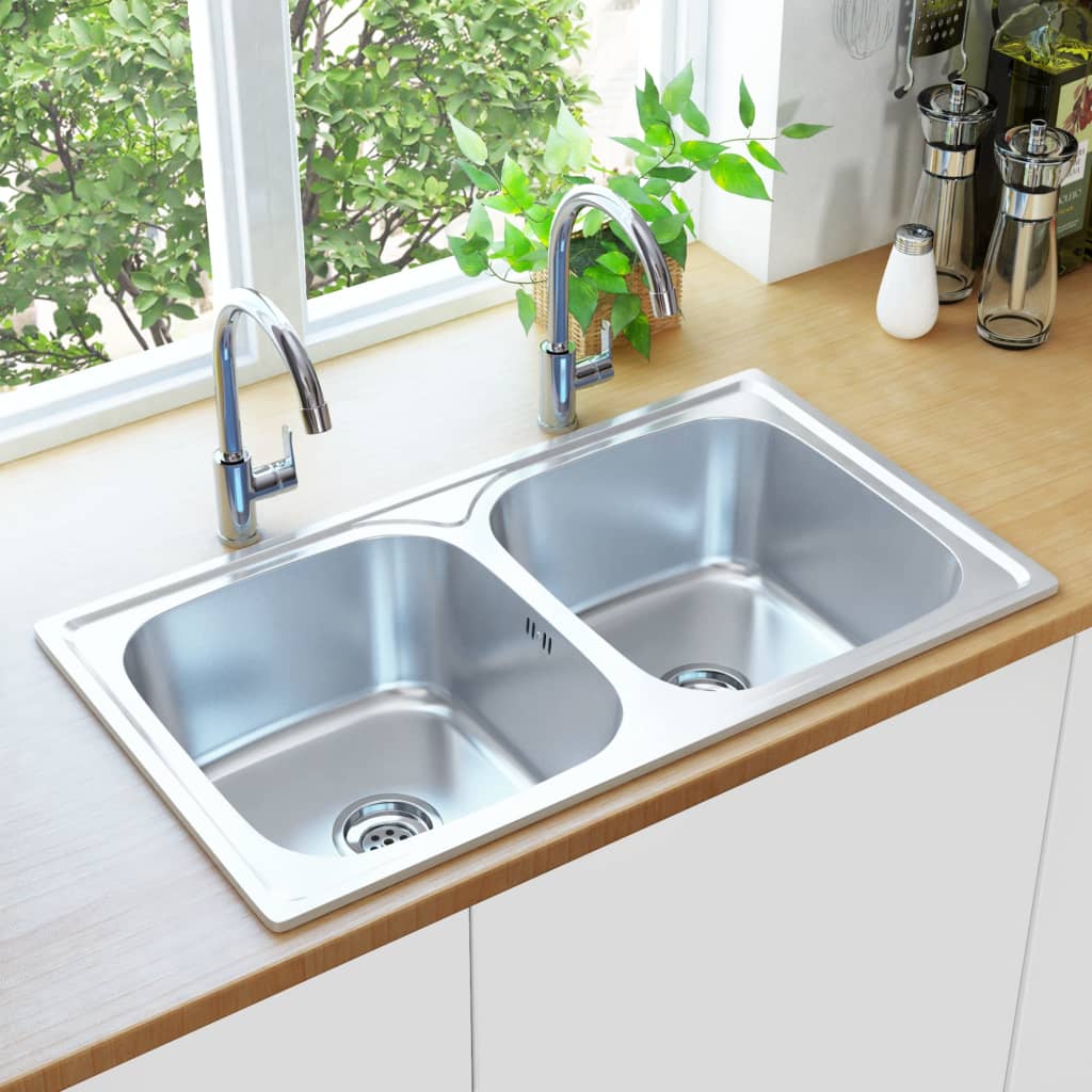 vidaXL Kitchen Sink Undermount Sink with Strainer Stainless Steel Sink Round-9