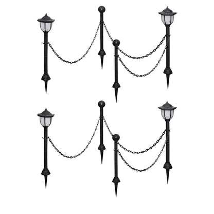 vidaXL 2/4x Chain Fence with Solar Lights Two LED Lamps Two Poles Outdoor Patio-0