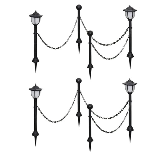 vidaXL 2/4x Chain Fence with Solar Lights Two LED Lamps Two Poles Outdoor Patio-0