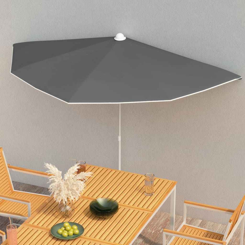 vidaXL Garden Half Parasol with Pole Outdoor Umbrella Sunshade Multi Colors-7