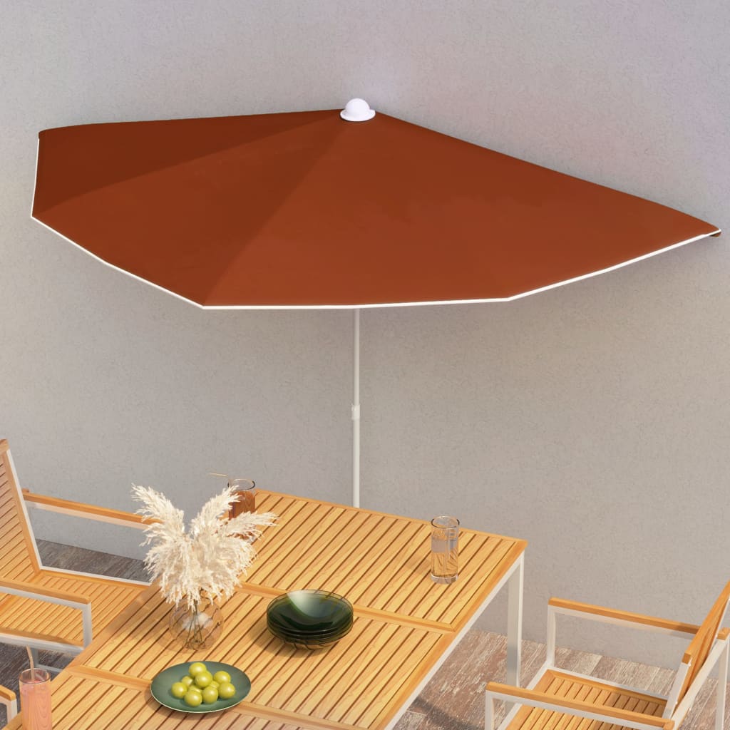 vidaXL Garden Half Parasol with Pole Outdoor Umbrella Sunshade Multi Colors-11