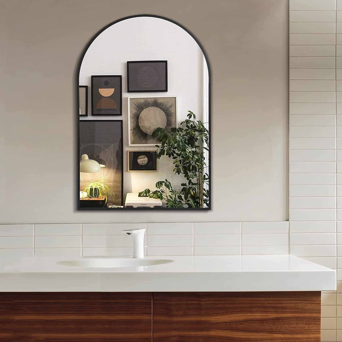 Metal Frame Arched Full Length Wall Mirror for Bathroom-1