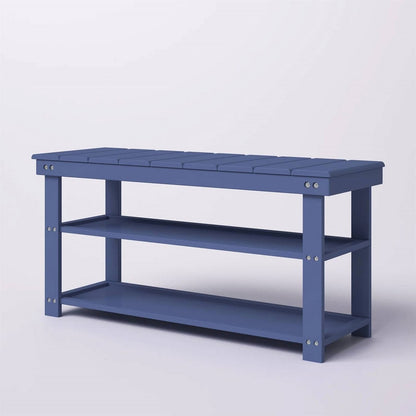 Blue Wood 2-Shelf Shoe Rack Storage Bench - 150 lbs. Weight Capacity-0