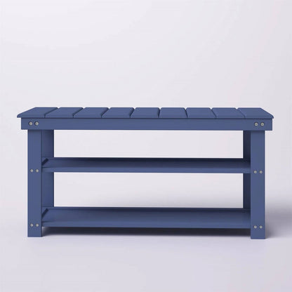 Blue Wood 2-Shelf Shoe Rack Storage Bench - 150 lbs. Weight Capacity-1