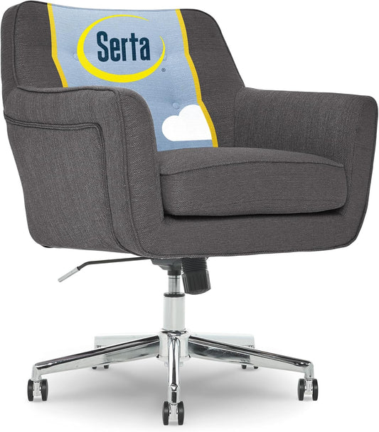Ashland Home Office Desk Chair with Button Tufted Mid - Back, Memory Foam Cushion and Padded Arms, Mid Century Modern Vanity Armchair with Wheels for Bedroom, Chrome Metal Base, Dark Gray - Shellcreations