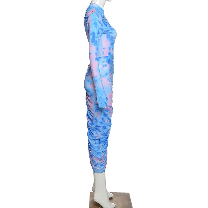 Autumn Digital Print Long Sleeve Bodycon Dress for Women - Shellcreations
