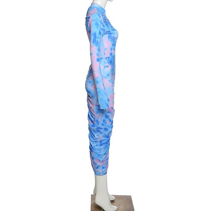 Autumn Digital Print Long Sleeve Bodycon Dress for Women - Shellcreations