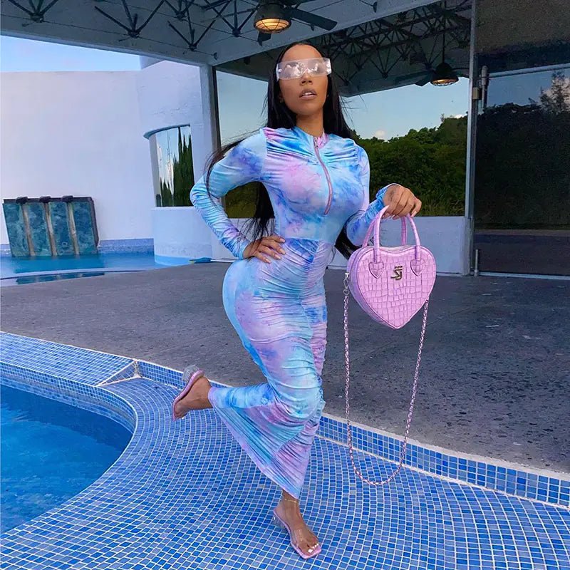 Autumn Digital Print Long Sleeve Bodycon Dress for Women - Shellcreations