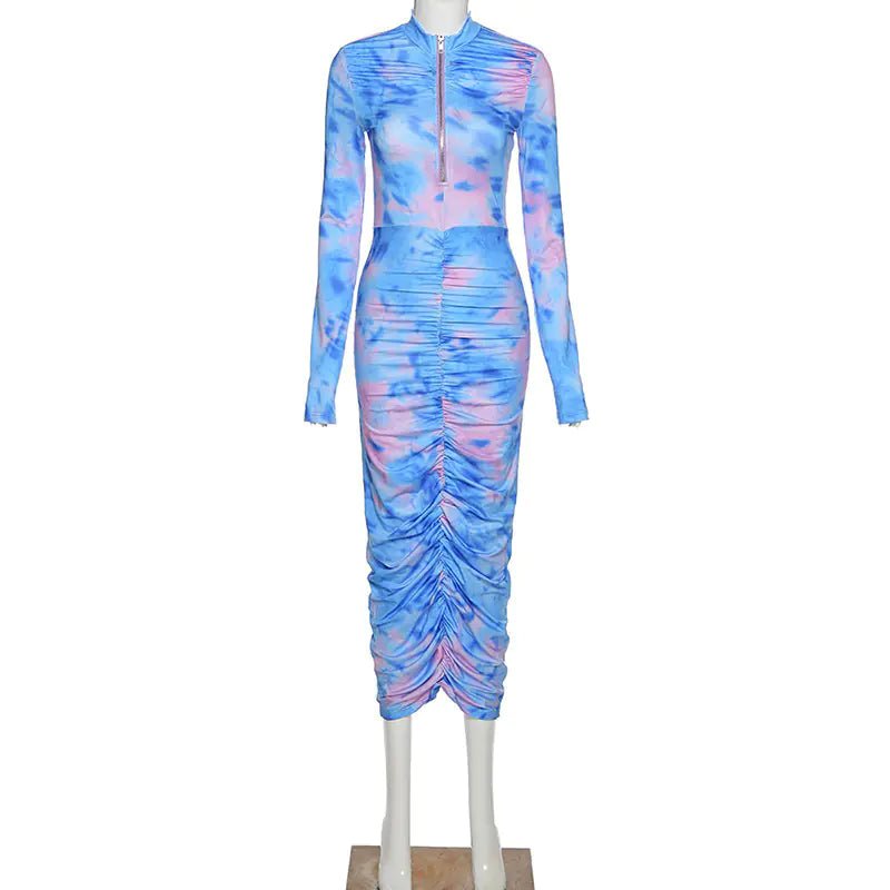 Autumn Digital Print Long Sleeve Bodycon Dress for Women - Shellcreations