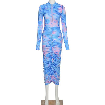 Autumn Digital Print Long Sleeve Bodycon Dress for Women - Shellcreations
