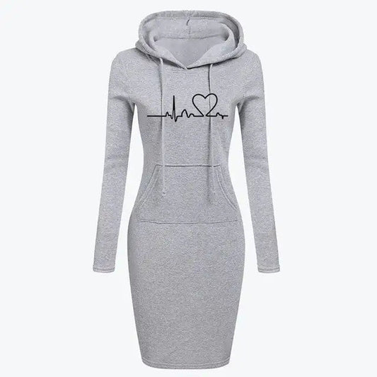 Autumn Winter Women's Long - Sleeved Hoodie Dress - Shellcreations