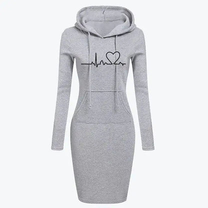 Autumn Winter Women's Long - Sleeved Hoodie Dress - Shellcreations