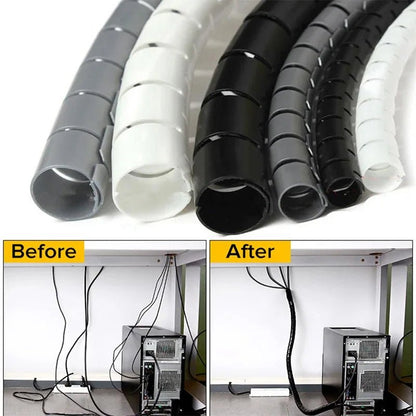 Black Cable Wire Protector Cable Organizer Management Pipe Flexible Wire Wrap Line Coiled Tube Office Cord Sleeve Cover 2M/1.5M - Shellcreations