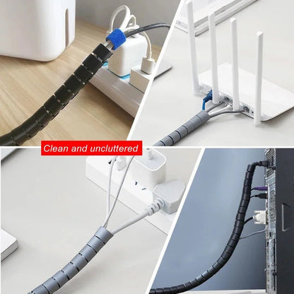 Black Cable Wire Protector Cable Organizer Management Pipe Flexible Wire Wrap Line Coiled Tube Office Cord Sleeve Cover 2M/1.5M - Shellcreations