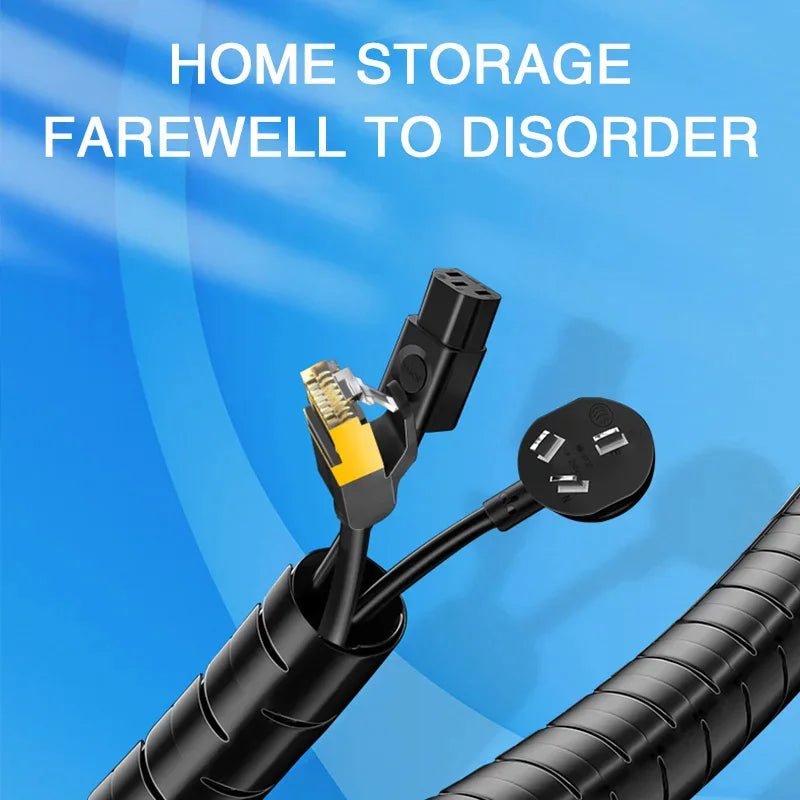 Black Cable Wire Protector Cable Organizer Management Pipe Flexible Wire Wrap Line Coiled Tube Office Cord Sleeve Cover 2M/1.5M - Shellcreations