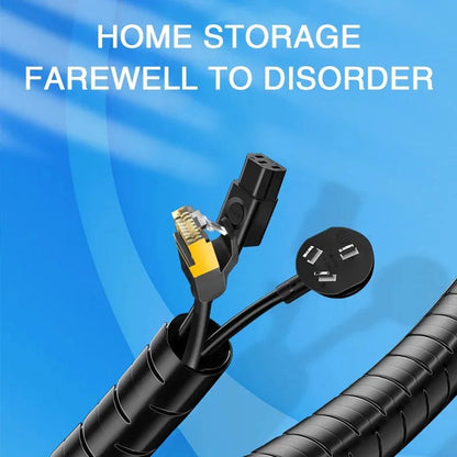 Black Cable Wire Protector Cable Organizer Management Pipe Flexible Wire Wrap Line Coiled Tube Office Cord Sleeve Cover 2M/1.5M - Shellcreations