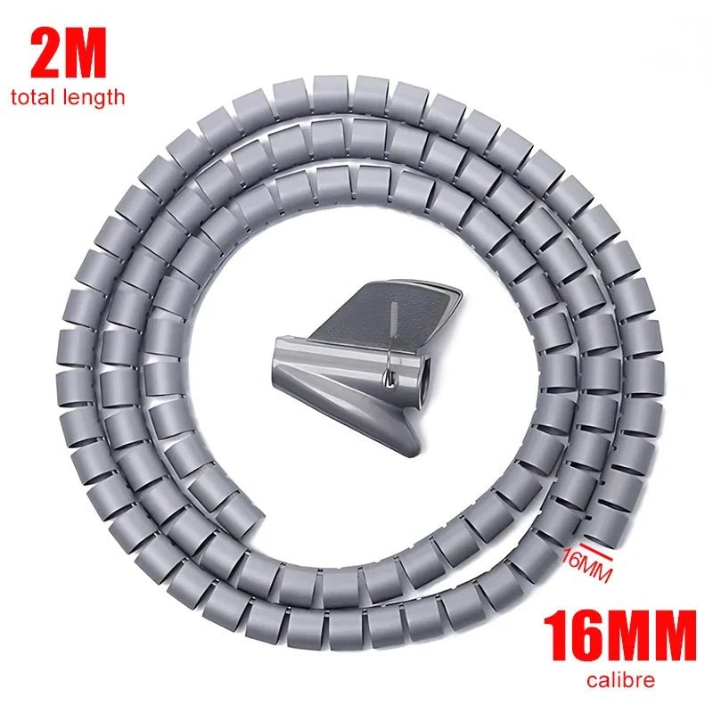 Black Cable Wire Protector Cable Organizer Management Pipe Flexible Wire Wrap Line Coiled Tube Office Cord Sleeve Cover 2M/1.5M - Shellcreations