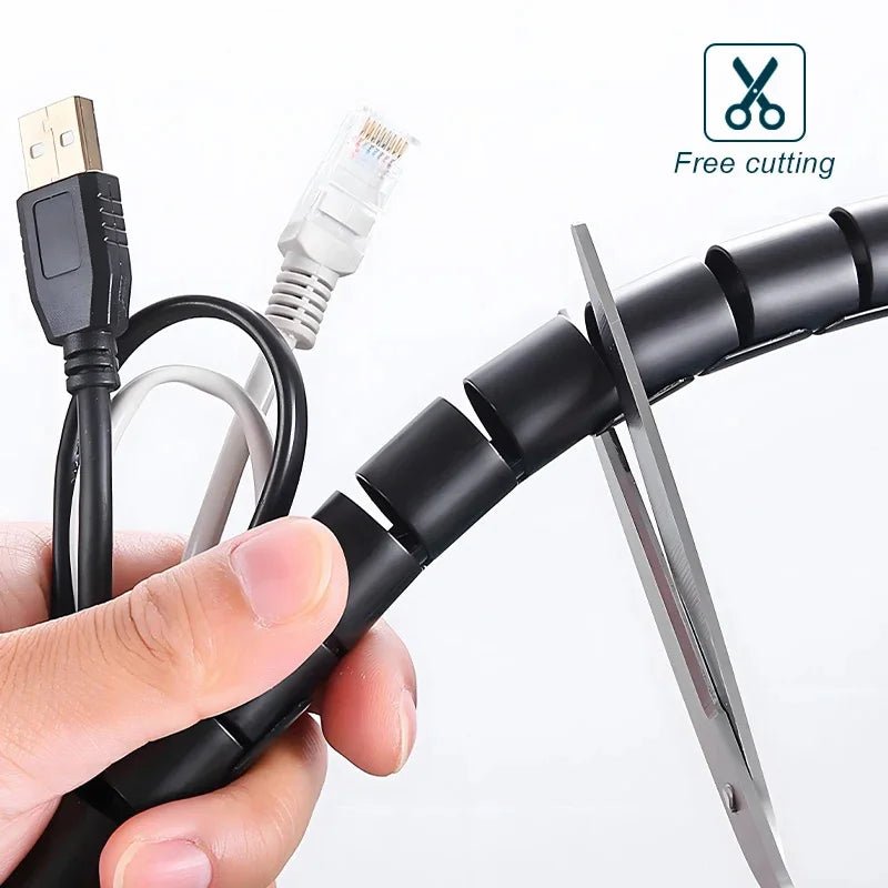 Black Cable Wire Protector Cable Organizer Management Pipe Flexible Wire Wrap Line Coiled Tube Office Cord Sleeve Cover 2M/1.5M - Shellcreations