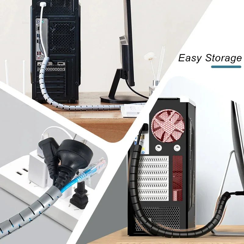 Black Cable Wire Protector Cable Organizer Management Pipe Flexible Wire Wrap Line Coiled Tube Office Cord Sleeve Cover 2M/1.5M - Shellcreations
