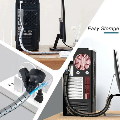 Black Cable Wire Protector Cable Organizer Management Pipe Flexible Wire Wrap Line Coiled Tube Office Cord Sleeve Cover 2M/1.5M - Shellcreations