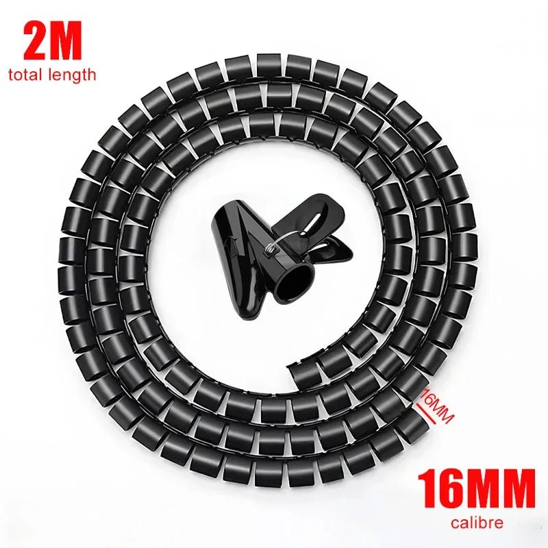 Black Cable Wire Protector Cable Organizer Management Pipe Flexible Wire Wrap Line Coiled Tube Office Cord Sleeve Cover 2M/1.5M - Shellcreations