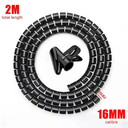 Black Cable Wire Protector Cable Organizer Management Pipe Flexible Wire Wrap Line Coiled Tube Office Cord Sleeve Cover 2M/1.5M - Shellcreations