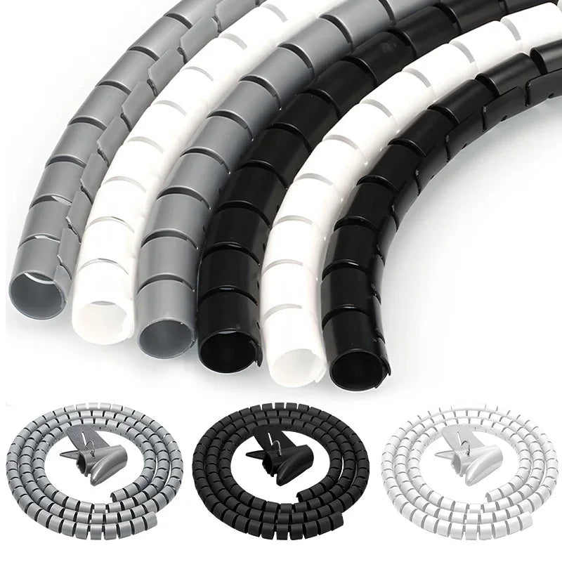 Black Cable Wire Protector Cable Organizer Management Pipe Flexible Wire Wrap Line Coiled Tube Office Cord Sleeve Cover 2M/1.5M - Shellcreations