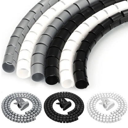 Black Cable Wire Protector Cable Organizer Management Pipe Flexible Wire Wrap Line Coiled Tube Office Cord Sleeve Cover 2M/1.5M - Shellcreations