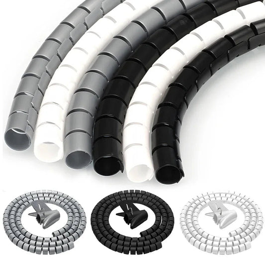 Black Cable Wire Protector Cable Organizer Management Pipe Flexible Wire Wrap Line Coiled Tube Office Cord Sleeve Cover 2M/1.5M - Shellcreations