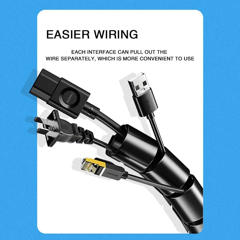 Black Cable Wire Protector Cable Organizer Management Pipe Flexible Wire Wrap Line Coiled Tube Office Cord Sleeve Cover 2M/1.5M - Shellcreations