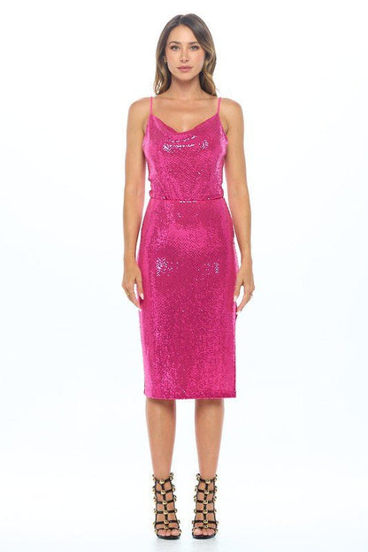 Bold Sequins Midi Skirt with Slit - Shellcreations