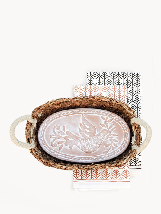 Bread Warmer & Basket Gift Set with Tea Towel - Bird Oval - Shellcreations