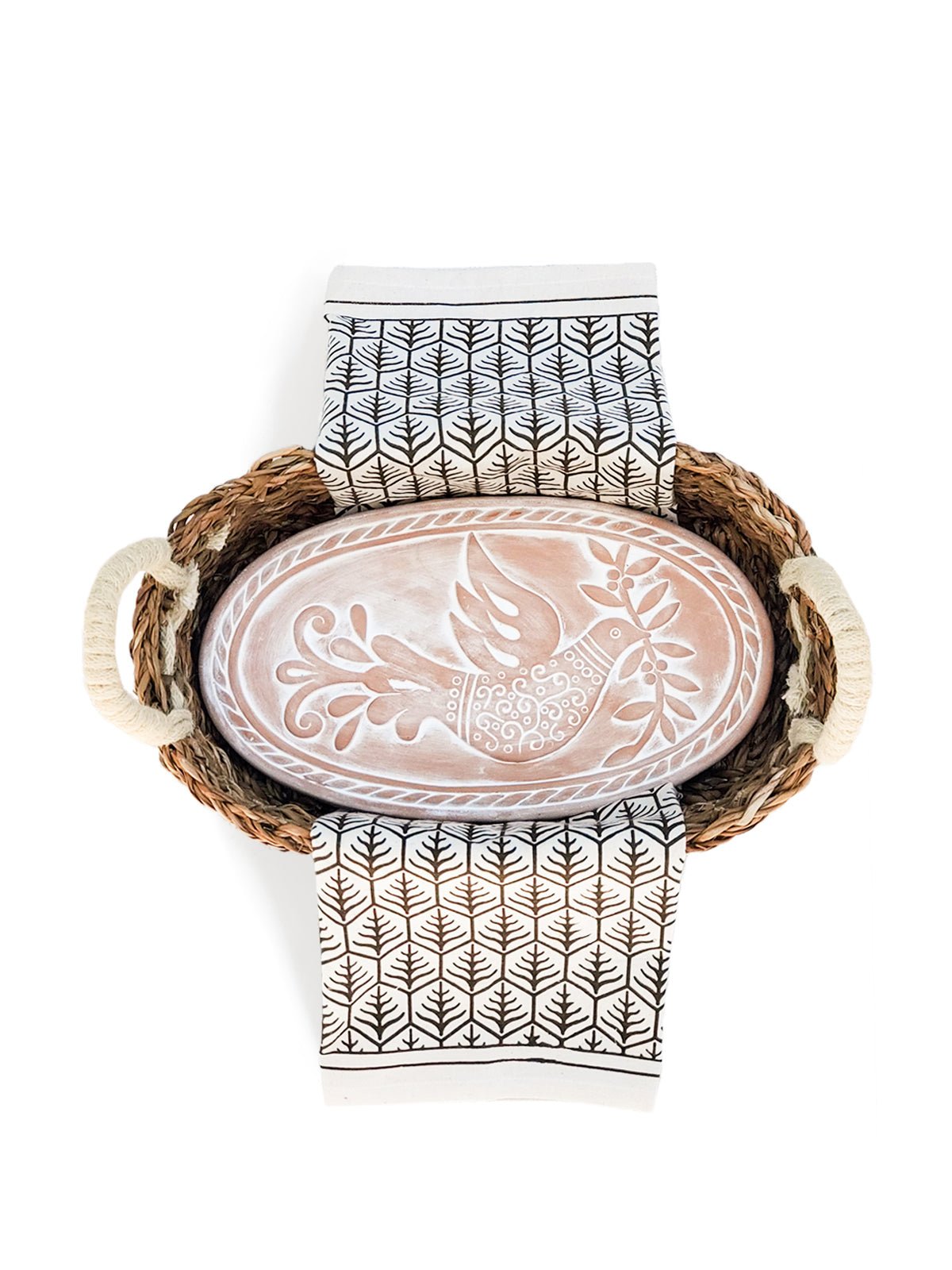 Bread Warmer & Basket Gift Set with Tea Towel - Bird Oval - Shellcreations
